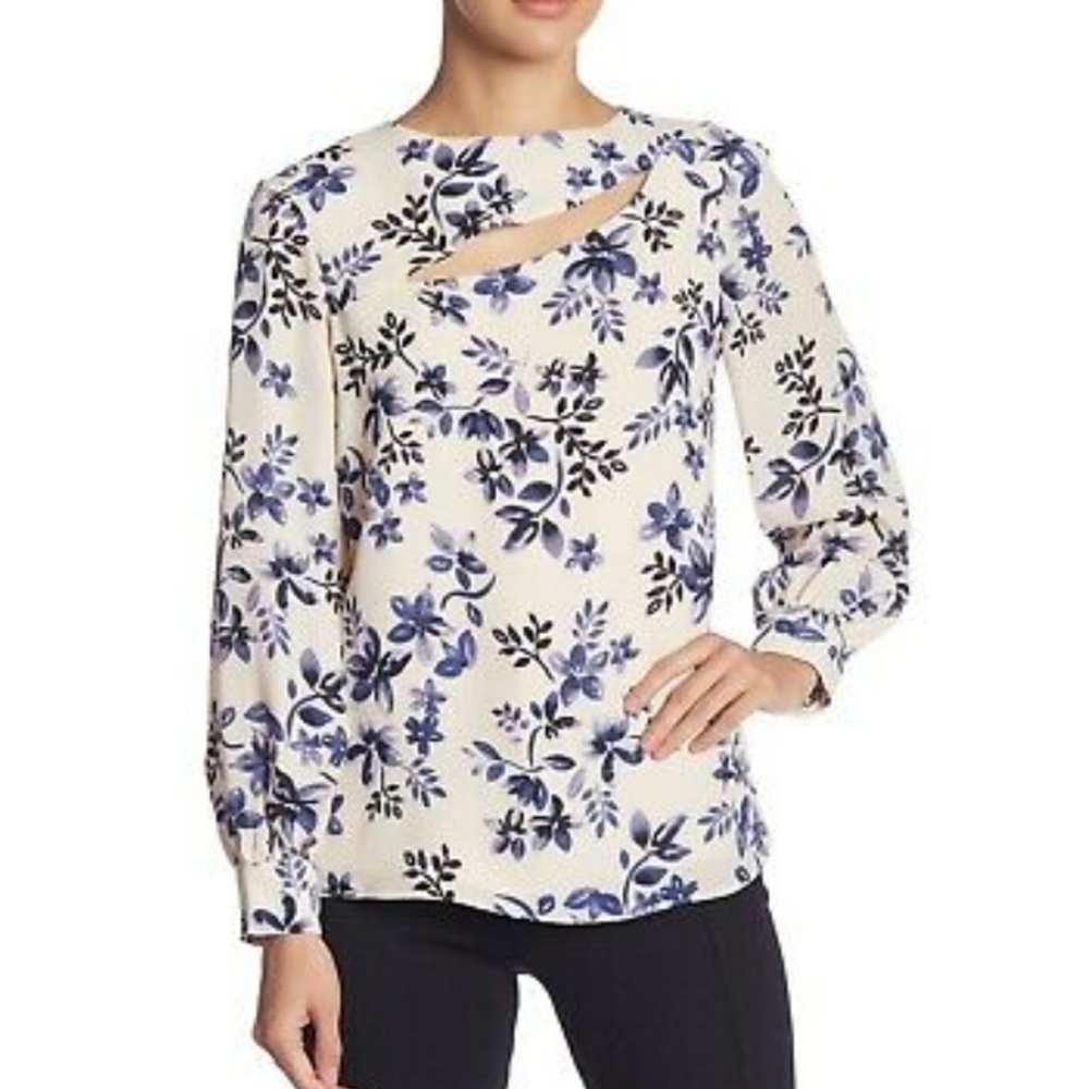 Parker cut out top, Sz S, floral pink & blue